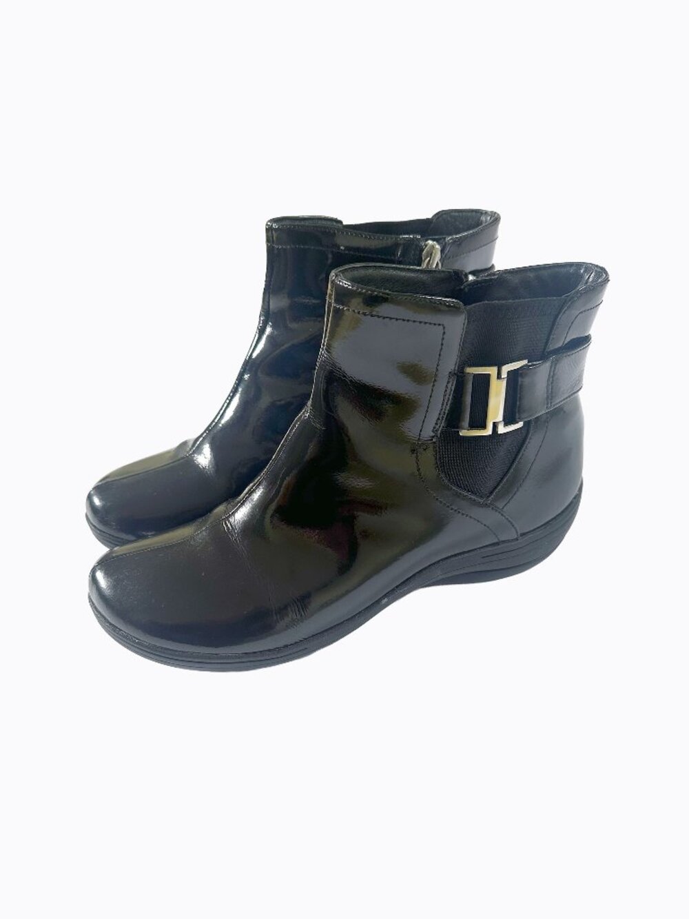 Clarks Privo City Ride Black Patent Leather Ankle Boots 8M Waterproof Side Zip